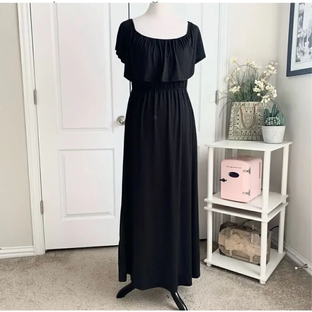 New Ninexis Beautiful ruffle off the shoulder Maxi Dress black size xl